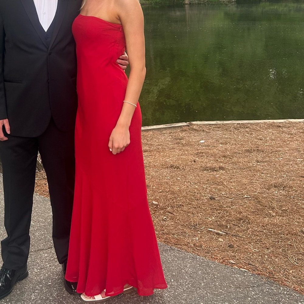 Red strapless peppermayo dress